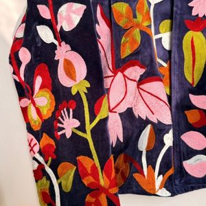 Hand Embroidered Velvet Quilted Bomber <b>Jacket</b> Women's <b>Mandarin</b> <b>Collar</b> Floral Pattern Full Sleeve Autumn/Cotton Zipper Closure - Product Image 5