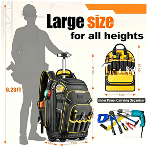 Sac <span class=keywords><strong>à</strong></span> <span class=keywords><strong>outils</strong></span> <span class=keywords><strong>à</strong></span> roulettes robuste avec base de siège intégrée, sac <span class=keywords><strong>à</strong></span> <span class=keywords><strong>outils</strong></span> en fibre de polyester pour le travail - Product Image 2