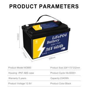 Batería Marina LiFePO4 de 36V 38.4V 65Ah, Batería de Litio de Ciclo Profundo Impermeable IP67 para Motor de Barco - Product Image 6