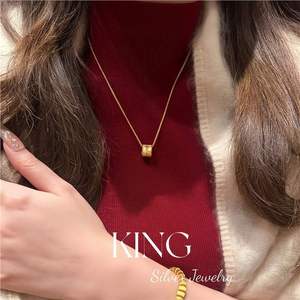 Collier en argent sterling S925 plaqué or avec incrustation de rubis, design floral, collier de mode pour femmes, bijoux King Silver - Product Image 5