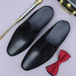 Demi-paire de pantoufles décontractées en cuir pour hommes, pantoufles perforées en cuir véritable à bout fermé, chaussures en cuir rétro décontractées pour affaires - Product Image 6