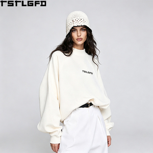 Sudadera personalizada de cuello simulado y manga raglán para mujer, gris jaspeado, de forro polar oversize con manga voluminosa, venta al por mayor - Product Image 2