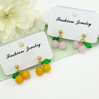 Pendientes de Cereza Coloridos de Acero Inoxidable y Acrílico, Colgantes de Frutas de 19mm, Multicolor Rojo Verde Blanco, Joyería Linda para Mujer al por Mayor