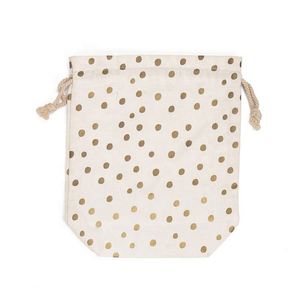 Sac à cordon en toile de coton beige naturel, simple et écologique, avec logo personnalisé, fond rond, pour emballer des bougies ou des parfums - Product Image 3