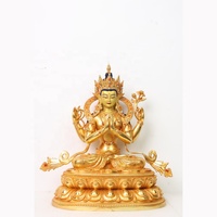 Statue bouddhiste Avalokiteshvara à quatre bras en cuivre plaqué or, faite à la main, gravée sur mesure, pour temple, religieuse, directement de l'usine