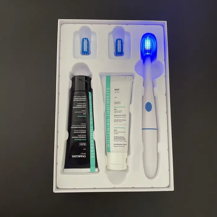 Oral Fresh And Whitening Teeth Day PAP & Night Charcoal PowderToothpaste Kit With LED Whitening Toothbrush