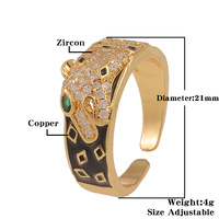 Bijoux à la mode en acier inoxydable plaqué or léopard clouté de diamant bague léopard ouverte pour hommes et femmes