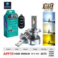 Phares LED pour voiture SunRise APP70 880 9-36V 140W 8000LM 3000-6500K IP68 Étanche Haute Luminosité Plug and Play Adaptation Universelle