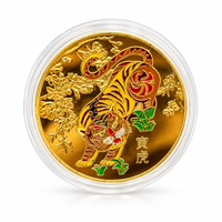 Pièce commémorative du zodiaque chinois 2026, 12 animaux, art populaire coloré, plaqué or, avec étui