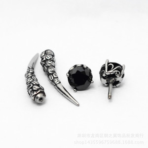 yunnique Spike <b>Stud</b> <b>Earrings</b> <b>Black</b> Zircon Claw Setting Stainless Steel Party Fashion Jewelry - Product Image 3