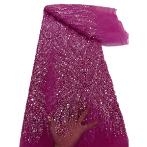 Tela de Encaje con Cuentas de Alta Calidad NI.AI con Lentejuelas, Tela de Encaje Africana Aso Ebi, Tela de Encaje con Cuentas de Lujo para Vestido de Novia - Product Image 4