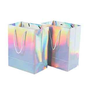 Richpack निर्माता फैशन मिनी रंग होलोग्राफिक डिजाइन ब्रांड पेपर बैग संभाल के साथ खरीदारी के लिए
