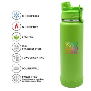 Custom logo 1L Leak-Proof Stainless Steel Sport Travel School 32oz 1000ml Insulated Water Bottle with 2-in-1 Straw and Spout Lid - Product Image 4