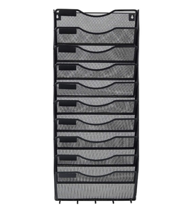 Wall Hanging File Organizer Metal File <b>Holder</b> 10-Pocket Black Mesh Office Magazine Rack Wall Mounted Hanging Paper Organizer - Product Image 3