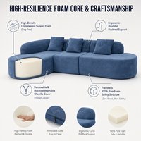 Canapé chaise longue incurvé en chenille compressée sans structure, moderne, trois places, en forme de U, éco-responsable, pour salon ; OEM