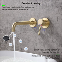 Mitigeur de lavabo de salle de bains, brosse de luxe modéré, laiton doré mural, robinet encastré pour robinet de lavabo