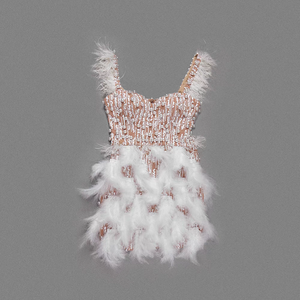 Nuovo arrivato 2585 arrivi da sera Mini Dress con paillettes Sexy piumino abiti da compleanno donna abiti con perle - Product Image 5