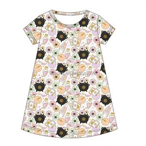 Halloween Bows Print Bamboo Girls <strong>Dress</strong> Soft <strong>Kids</strong> Gown Pajamas - Product Image 4