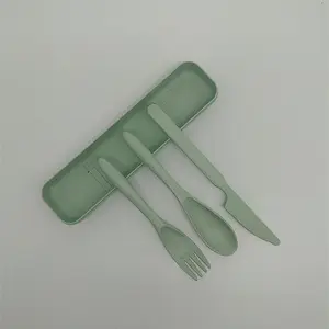 Eco Friendly Tableware Set Reusable Wheat Straw Cutlery Set For Baby Using Portable Type