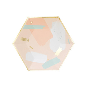 Ensemble de 4 assiettes en papier pour décoration de fête, couleur rose, avec estampage à chaud, vaisselle jetable - Product Image 6