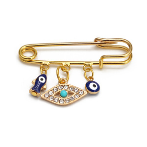 Broche de Cristal com Design de Olho Grego em Ouro, Joias Infantis, Design Retro de Palma, Pins de Enfermagem Azul Turquia, Presente para Casamento - Product Image 3