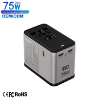 Adaptateur de voyage universel IBD GaN PD 75W avec 3 ports USB-C et 1 port USB-A pour prises US, EU, AU, UK - Charge rapide pour ordinateurs portables, téléphones, appareils photo