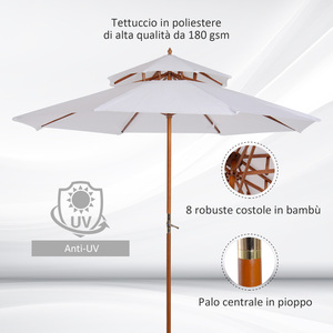 Para Outsunny 2,7x2,7 m Paraguas doble para patio con mecanismo de manivela en madera Bambú y poliéster Crema Duradero y elegante - Product Image 4