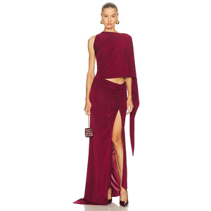 Nouvelle robe de <span class=keywords><strong>soir</strong></span>ée longue en satin à une épaule avec manches drapées <span class=keywords><strong>pour</strong></span> femmes - Product Image 1