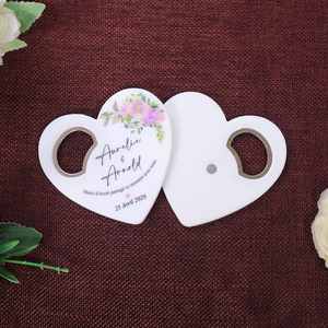 Ouvre-bouteilles aimantés en forme de cœur personnalisés avec noms, cadeau de mariage - Product Image 3