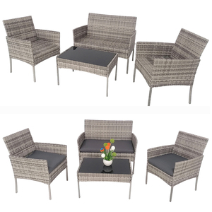 Set di Mobili <span class=keywords><strong>da</strong></span> <span class=keywords><strong>Giardino</strong></span> in Rattan PE a Quattro Pezzi, Set Divano <span class=keywords><strong>da</strong></span> Esterno <span class=keywords><strong>con</strong></span> Cuscini Grigi e Tavolino <span class=keywords><strong>con</strong></span> Piano in <span class=keywords><strong>Vetro</strong></span> - Product Image 6