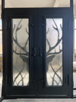 Porte de sécurité moderne en acier épais, décorée d'un motif de cerf exquis, anti-effraction, pour villas, entrée extérieure durable