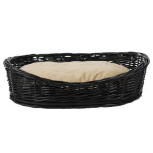 Cesta Cama para Mascotas <span class=keywords><strong>de</strong></span> Mimbre Negro Tejida a Mano, Premium y Natural, con Cojín Beige Suave Extraíble para Gatos, Perros y Mascotas Pequeñas - Product Image 1
