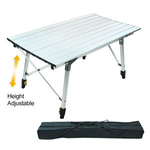 Outdoor Aluminum Wood Roll <b>Table</b> Top Height Adjustable Folding Camping <b>Portable</b> <b>Table</b> Ajustable Picnic High Camping <b>Table</b> - Product Image 4