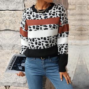 Maglioni Invernali da Donna con Stampa <span class=keywords><strong>Leopardata</strong></span> e Collo a Girocollo, Abbinamento di Colori per l'Autunno - Product Image 2