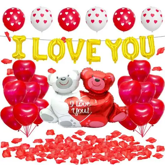 I Love You balloon heart-shaped balloon set cuddle bear rose petals Valentine's Day party advertising decoration