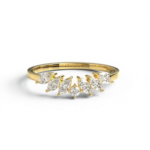 18K Gold Plated Curved Marquise Cut Diamond with Round Diamond Wedding Ring Tiara Crown Stacking Ring Cluster Enhancer Ring - Product Image 1
