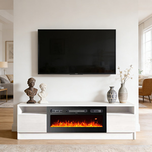 Meuble TV blanc moderne de luxe avec <span class=keywords><strong>foyer</strong></span> à flamme simulée de 63 pouces, télécommande, <span class=keywords><strong>pour</strong></span> salon - Product Image 2