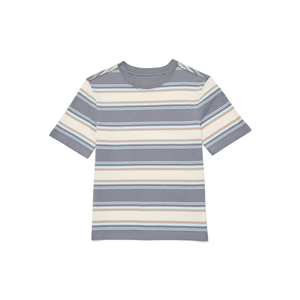 Boys School Custom Logo Soft Oversized Striped Short Sleeve Round Neck Casual Knitted 100% Cotton T-Shirt - Product Image 4