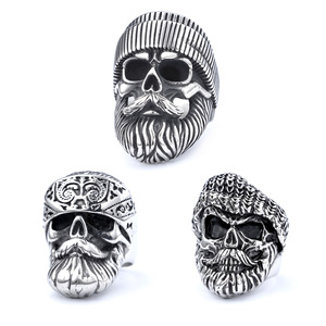 Bague rétro nordique avant-garde crâne <span class=keywords><strong>de</strong></span> pirate en métal lourd transfrontalier en acier plaqué or Niche personnalisée pour Cosplay - Product Image 2