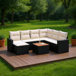 Ensemble de canapés de jardin modulaires en rotin PE noir, meubles d'extérieur élégants, coussins en mousse haute densité - Product Image 2
