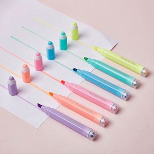 Dual Tip Highlighter Marker Pen Set with Oblique Brush Fluorescent Ink 6 Colors Custom Logo-<b>Gift</b> for Students & Children - Product Image 2