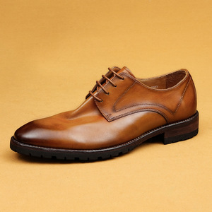 Men Brown Leather Oxfords Pointed Toe Lace-up Anti-Slippery Rubber Outsole Career All Seasons Wedding shoes wholesale - Product Image 1