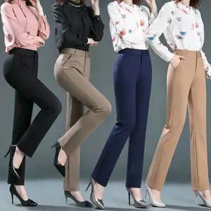 2022 Nieuwe Mode Dames Kantoor Dame Hoge Taille Rechte Broek Elastische Effen Kleur Zachte Plus Size Formele Lange Casual Broek