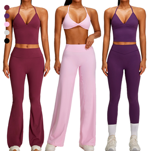 Conjunto de Pantalones de Yoga Plegables de Dos Piezas con Logotipo Personalizado, <span class=keywords><strong>Top</strong></span> Deportivo para Mujer, Ropa de Gimnasio Ajustada, Talla Pequeña - Product Image 1