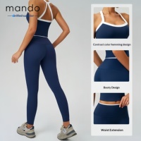 Contrastkleurige Trim Gym Sets Dames Fitness Zachte Vierweg Stretch Ademend Anti-Slip Heupliftende Yoga Workout Outfit