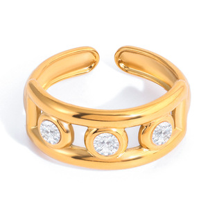 18K Gold Stainless Steel Zircon <b>Open</b> <b>Ring</b> Geometric Shape Prong Setting Unisex Fashion Jewelry Gift - Product Image 5