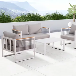 Thương mại hiện đại Gỗ Tếch tay vịn ngoài trời sofa Set cho khách sạn ăn uống sân nhà bếp và công viên đồ nội thất sân vườn trên bán