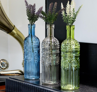 Bouteilles en verre coloré gaufré, grande bouteille de vin avec bouchon en liège, vase vintage, vases décoratifs en verre