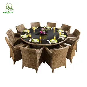 Mobiliário arredondado jardim ao ar livre, pátio ratan jantar conjunto redondo clássico jardim mesa e cadeira