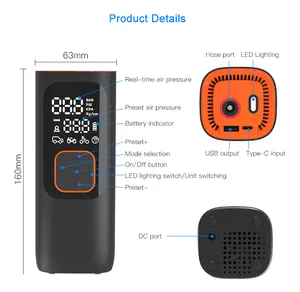 Newo 2024 Mini Wireless Electric Portable Rechargeable Car Air Compressor Pump Aluminum Digital Tire Inflator For Pickup Truck